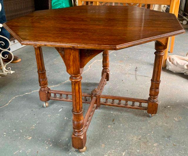 Preview of the first image of Polished octagonal antique dining table..