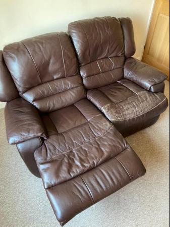 Image 2 of Dark Brown Leather Two Seater Sofa, recliner seats - FREE