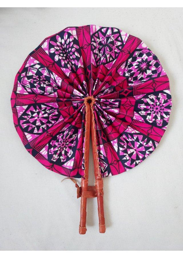 Preview of the first image of Unique handmade pink fan / accessory with african fabrics.