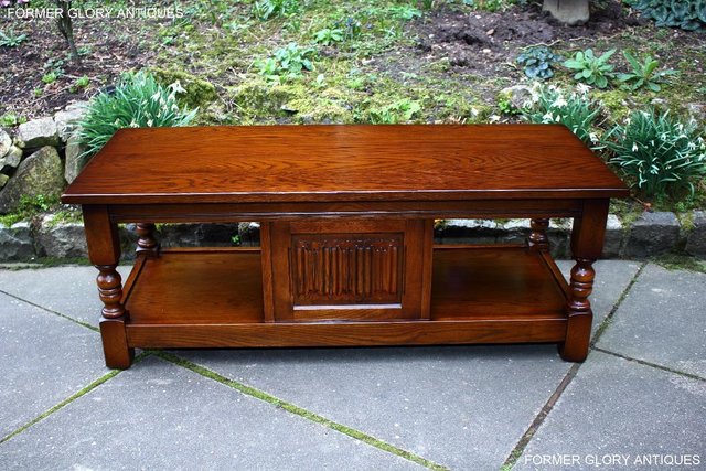 Image 21 of OLD CHARM LIGHT OAK LONG WINE COFFEE TABLE CABINET TV STAND