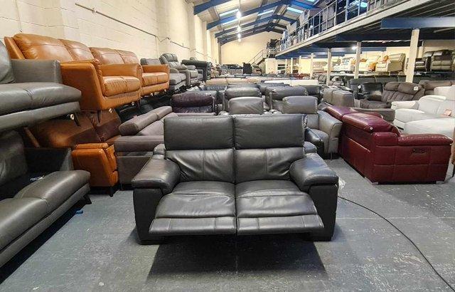 Image 2 of Laurence dark grey leather electric recliner 2 seater sofa