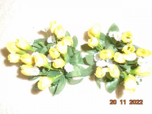 Image 1 of Two Candle Decorations with Yellow & White Flowers