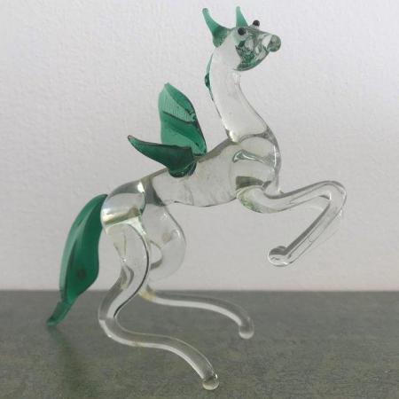 Image 1 of Vintage handmade glass Pegasus, winged horse-damage/repair..