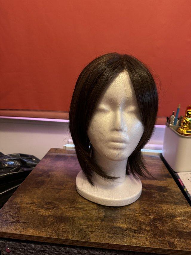 Preview of the first image of Chocolate Brown Hair Topper, top, side and back.