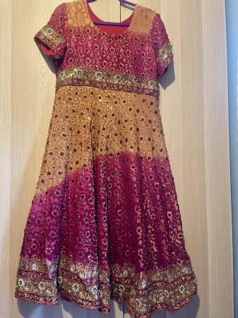 Image 2 of Red and Orange Heavy Anarkali Dress with Scarf