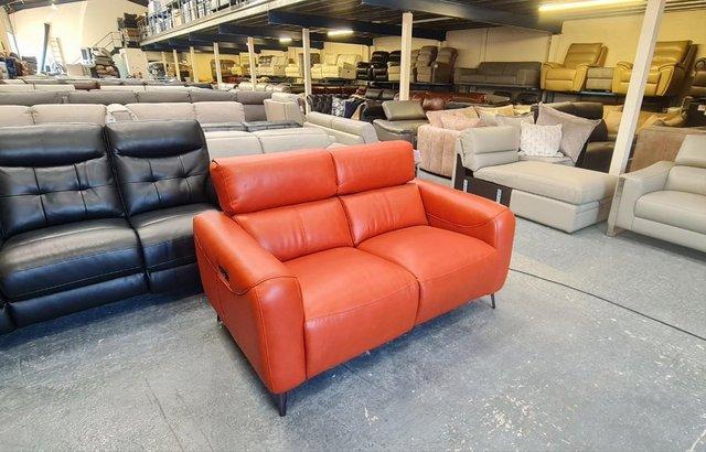 Image 6 of La-z-boy Washington orange leather recliner 2 seater sofa