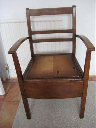 Image 7 of Antique Oak Commode Chair with China Pot & Lid