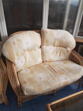 Image 1 of Wicker conservatory sofa and chair set with table