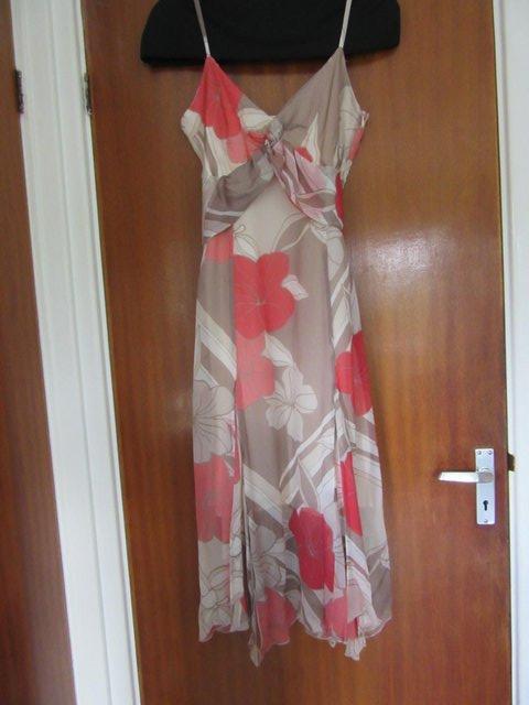 Preview of the first image of Coast Ladies Dress Pink and Cream Size 10.