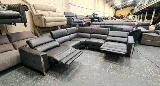 Image 5 of Torres dark grey leather electric recliner corner sofa