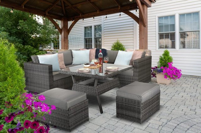 Image 2 of Georgia Rattan Corner Dining Set with Benches in Grey