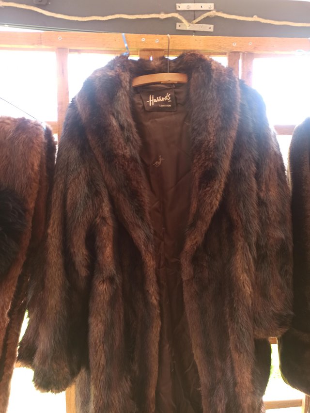 Preview of the first image of Faux mink long coat Harrods vintage.