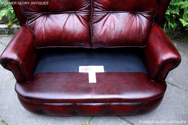 Image 25 of SAXON OXBLOOD RED LEATHER CHESTERFIELD SETTEE SOFA ARMCHAIR