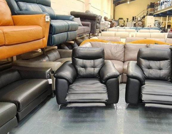 Image 8 of La-z-boy black leather electric 3 seater sofas and chair