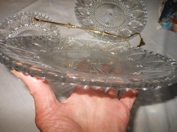 Image 2 of Cake Stand - 3 Tier Glass - Hearts Vintage