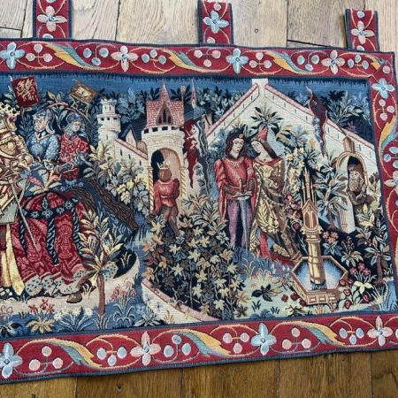 Image 1 of Loom woven Tapestry depicting The history of King Arthur