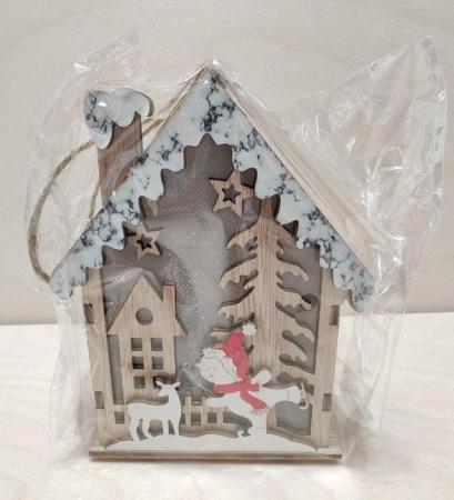 Image 6 of Set of 3 Hanging Christmas Wooden House with LED Warm Lights