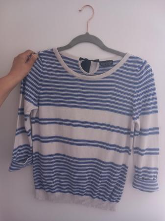 Image 2 of Topshop blue and white 3 quarter length jumper.