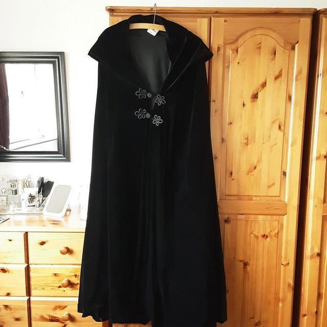 Preview of the first image of Laura Ashley Black Velvet Full Length Cloak.