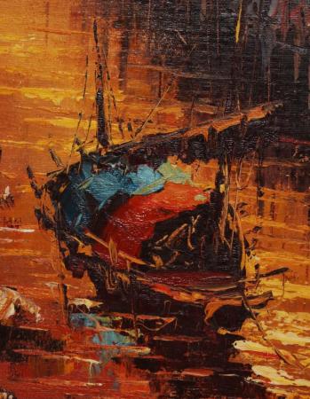 Image 2 of Tranquil Asian Harbour Scene / Fishing / Marititme Painting