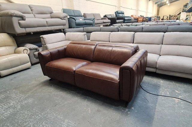 Image 4 of Vita brown leather electric recliner 3 seater sofa