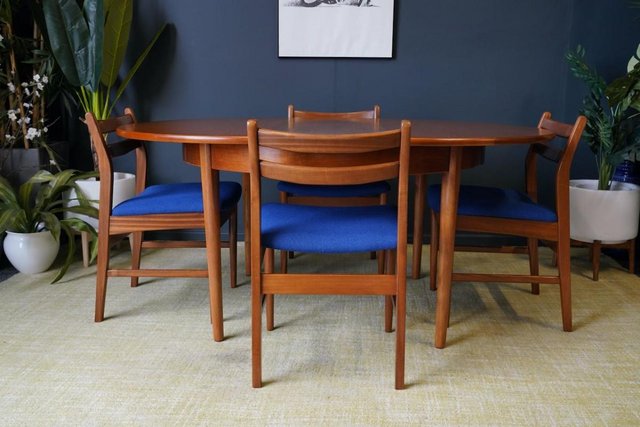 Image 3 of Mid C 1970s Teak Dining Set D-end Table 4 Barback Chairs