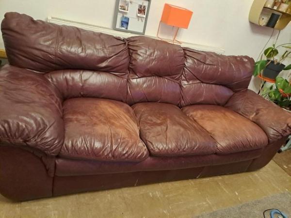 Image 2 of Comfy soft worn leather sofa