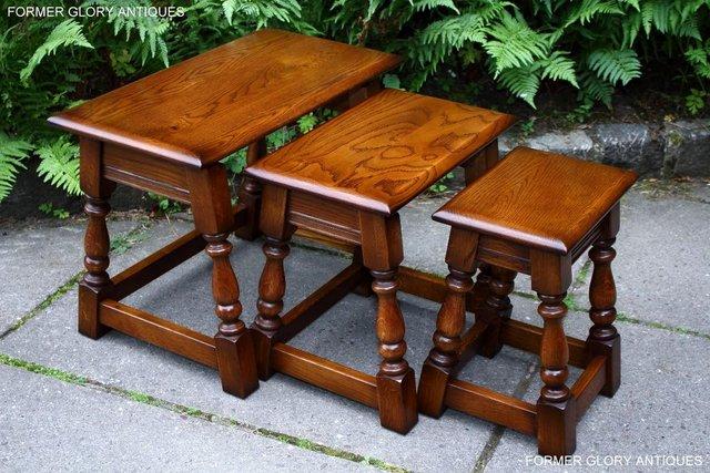 Image 2 of AN OLD CHARM LIGHT OAK NEST OF TABLES COFFEE TEA TABLE SET