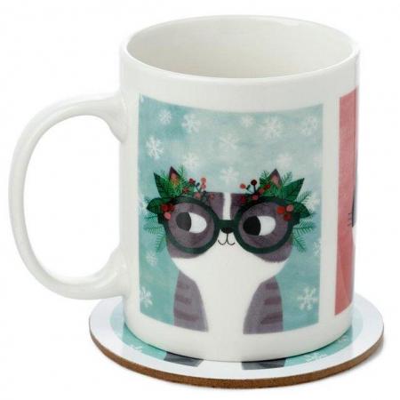 Image 1 of Angie Rozelaar Planet Cat Christmas Porcelain Mug & Coaster