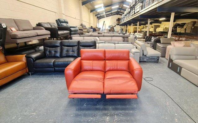 Image 2 of La-z-boy Washington orange leather recliner 2 seater sofa
