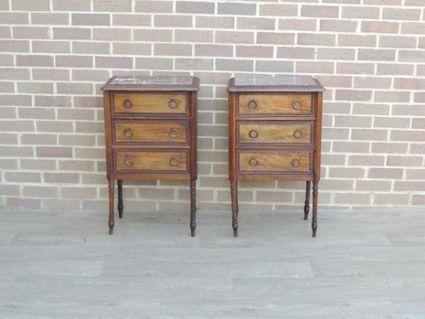 Image 3 of Pair of Antique Bedside Tables with Marble Tops (Delivery)