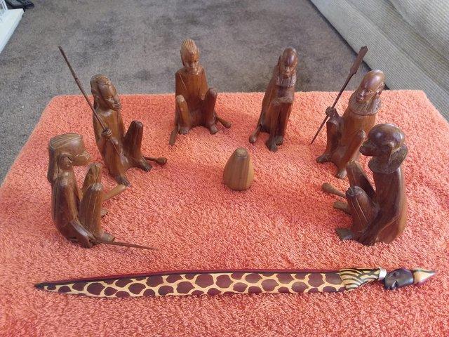 Preview of the first image of AFRICAN WOOD CARVINGS -- MASAI WARRIORS + LETTER OPENER.