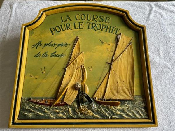 Image 1 of French Nautical Plaster on Board, 3D Vintage Yacht Race