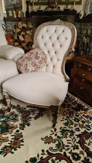 Preview of the first image of Vintage / Antique Cream Bedroom / Nursing Chair, Button Back.