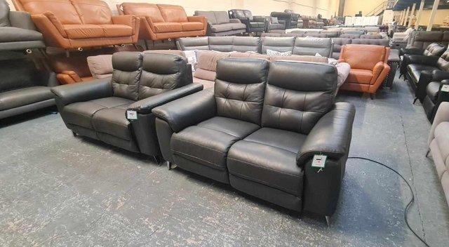 Image 16 of La-z-boy Sloane grey leather recliner 2x2 seater sofas