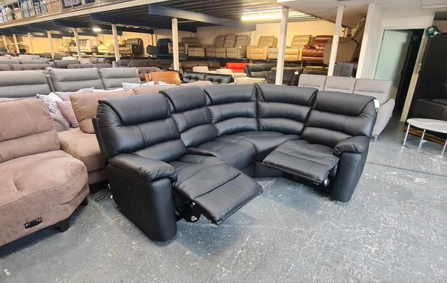 Image 16 of La-z-boy Staten black leather electric recliner corner sofa