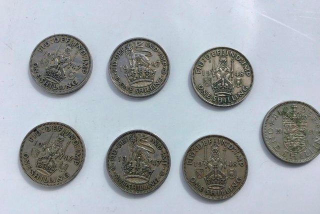 Image 2 of 6 old shilling coins, 1940’s George VI & a Queen Elizabeth
