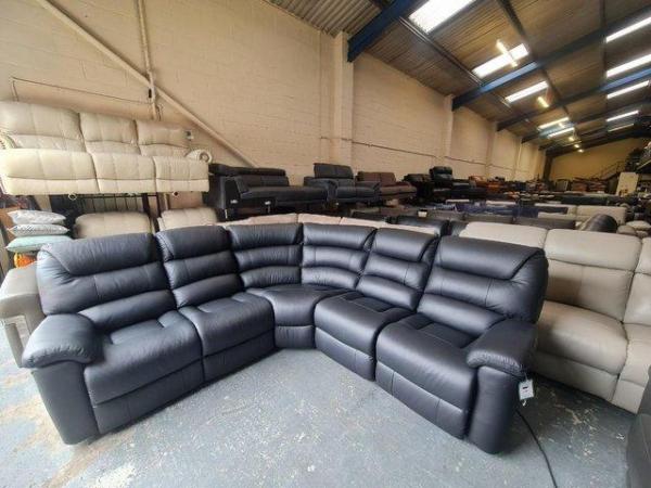 Image 1 of La-z-boy Staten black leather electric recliner corner sofa
