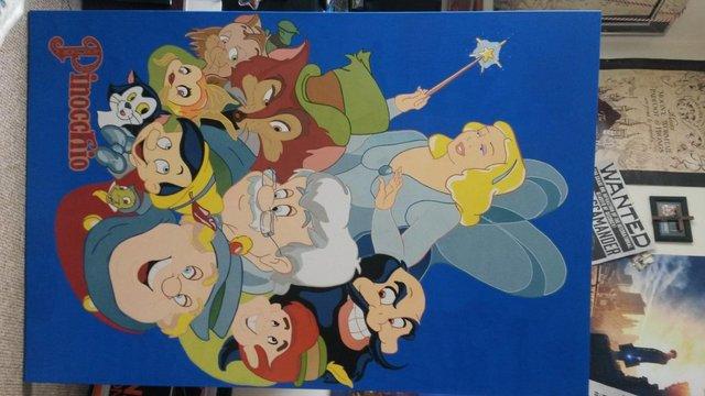 Preview of the first image of Painting on Canvas of Pinocchio, Disney, Large Art Piece.