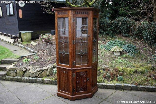 Image 33 of OLD CHARM LIGHT OAK CANTED CHINA DISPLAY CABINET STAND UNIT