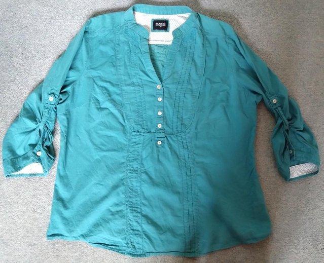 Preview of the first image of Maine New England turquoise cotton blouse- UK size 16.