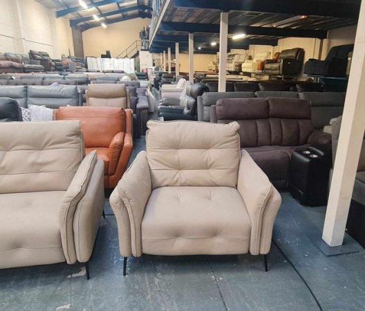 Image 15 of Bolzano cream leather 3+2 seater sofas and armchair