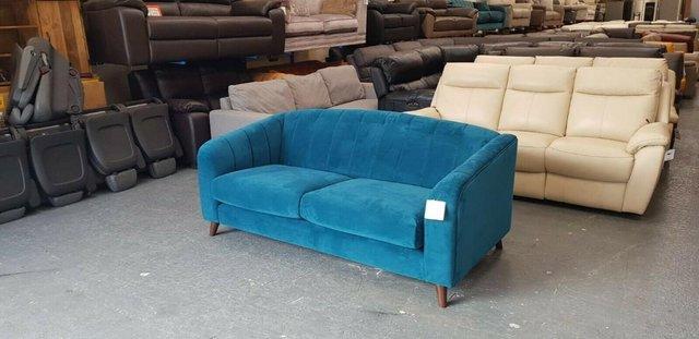 Image 2 of Development ex display blue chenille fabric sprung back sofa
