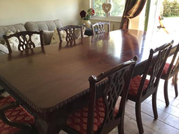 Image 3 of Large mahogany table8ft x4ft,  eight chairs(2carvers).