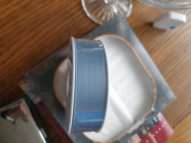 Preview of the first image of 100 % Cotton Satin Ribbon Sky Blue.