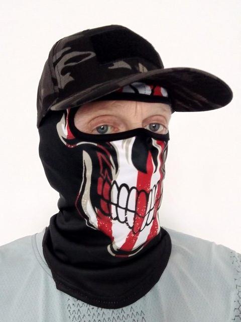Preview of the first image of USA flag skull face mask with FREE baseball cap..