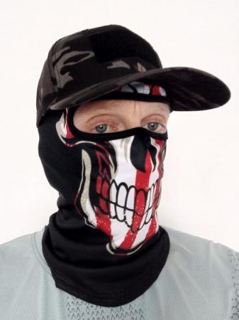 Image 1 of USA flag skull face mask with FREE baseball cap.