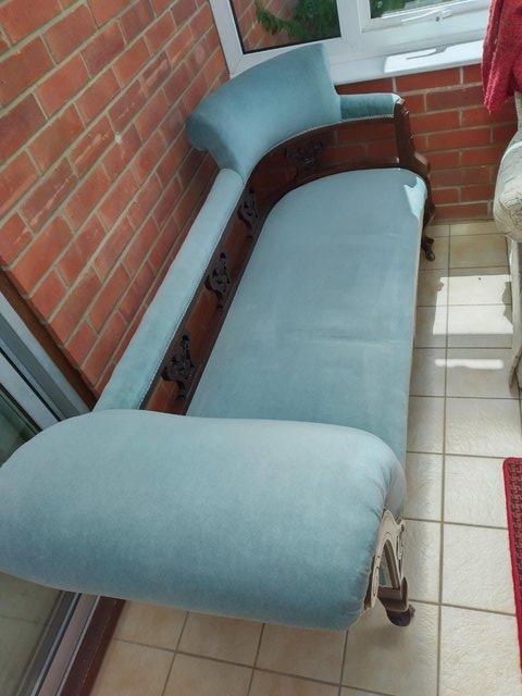 Preview of the first image of Period Chaise Lounge teal upholstery.