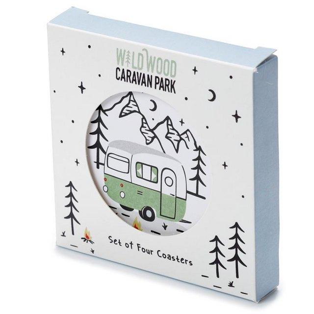 Preview of the first image of Set of 4 Cork Novelty Coasters - Wildwood Caravan..
