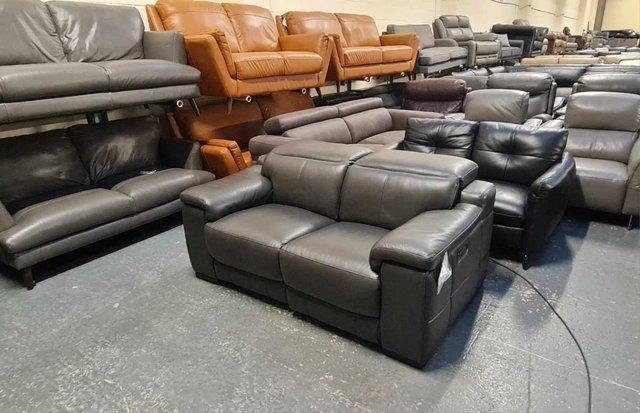 Image 5 of Laurence dark grey leather electric recliner 2 seater sofa